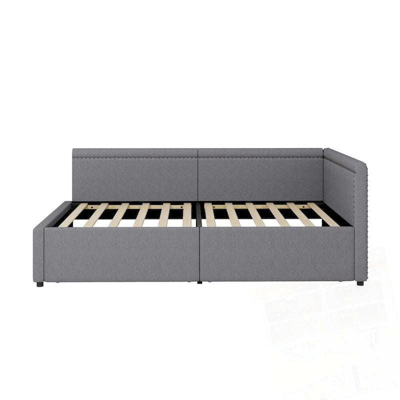 Eenpersoons L-vormig hoekdaybed met twee opberglades