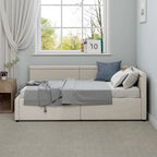 Eenpersoons L-vormig hoekdaybed met twee opberglades