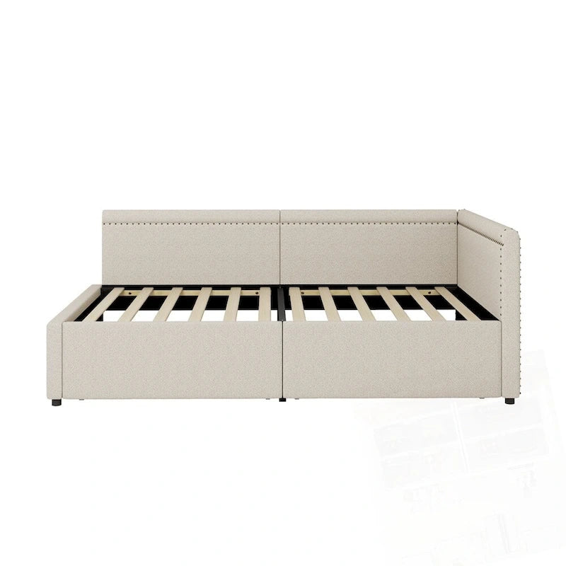Eenpersoons L-vormig hoekdaybed met twee opberglades