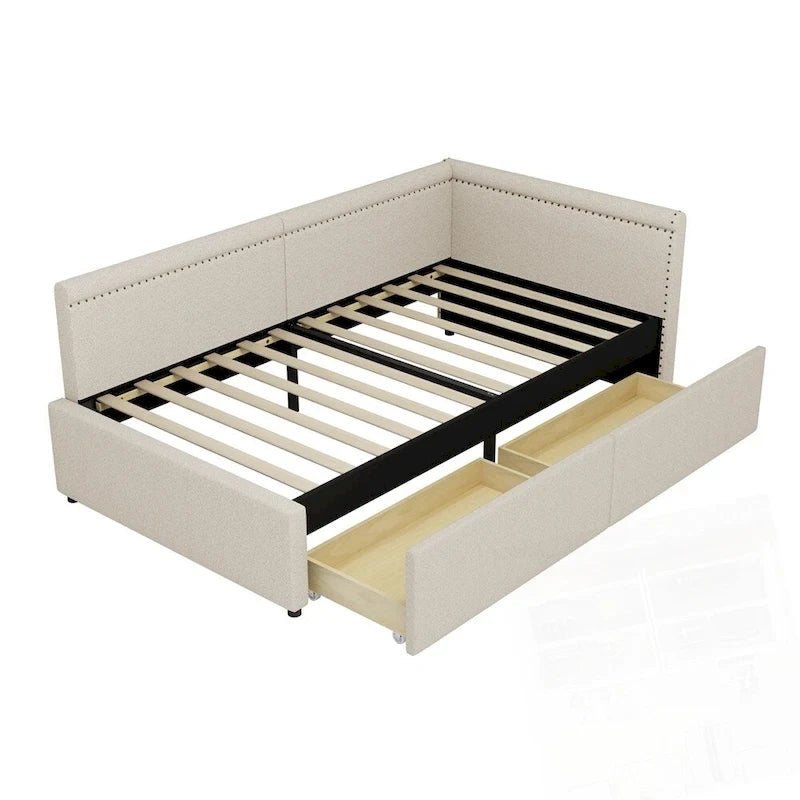Eenpersoons L-vormig hoekdaybed met twee opberglades