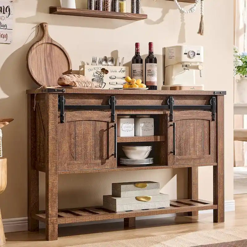 Haltafel met schuifdeuren en open opbergruimte
