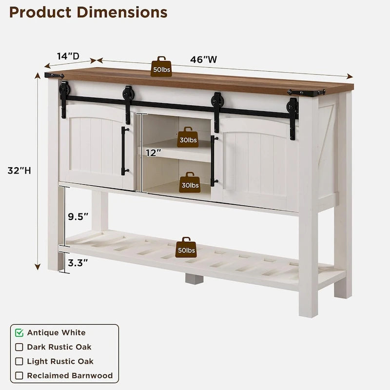Haltafel met schuifdeuren en open opbergruimte