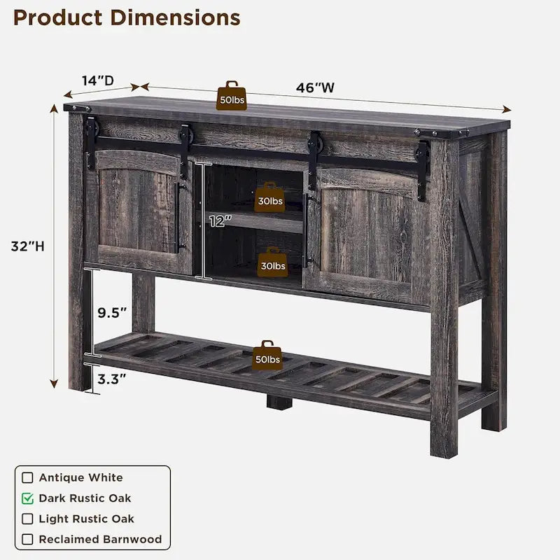 Haltafel met schuifdeuren en open opbergruimte