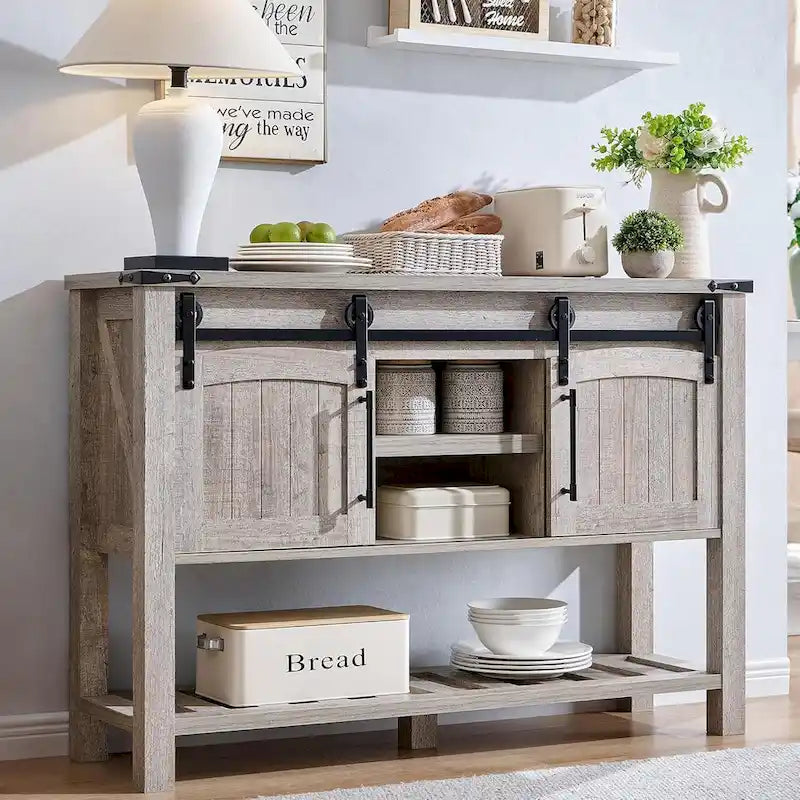 Haltafel met schuifdeuren en open opbergruimte