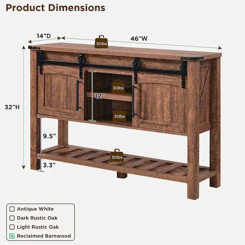 Haltafel met schuifdeuren en open opbergruimte