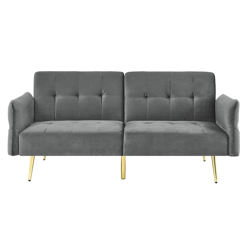 Fluwelen slaapbank met opvouwbare armleuningen en opbergvakken