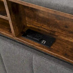 Gestoffeerd tweepersoonsbed met opbergruimte in hoofdbord en USB-poorten