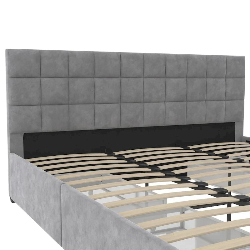 Gestoffeerd bed met opberglades