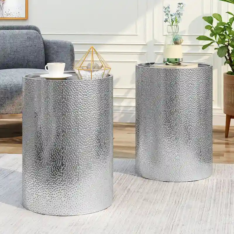 Gehamerd metalen bijzettafel (set van 2)