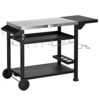 Buitenbarbecuekar met opvouwbare zijtafel en drie schappen