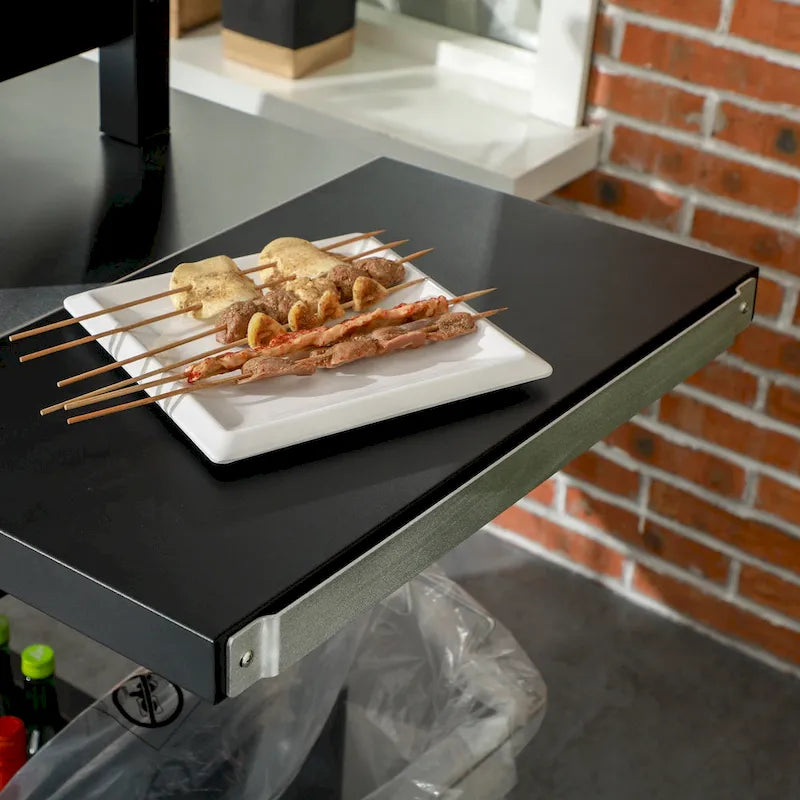Buitenbarbecuekar met opvouwbare zijtafel en drie schappen
