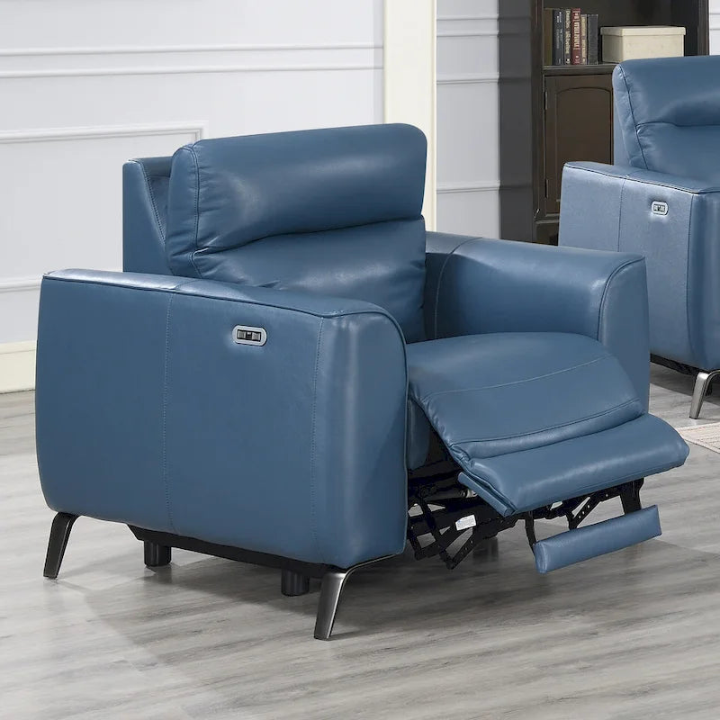 Elektrische relaxfauteuil met verstelbare hoofdsteun en USB-poort – Oceaanblauw