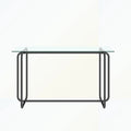 Rechthoekige eettafel met metalen frame en gehard glazen blad