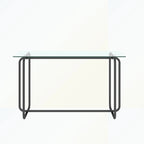 Rechthoekige eettafel met metalen frame en gehard glazen blad