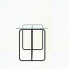 Rechthoekige eettafel met metalen frame en gehard glazen blad