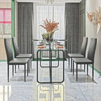Rechthoekige eettafel met metalen frame en gehard glazen blad