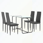 Rechthoekige eettafel met metalen frame en gehard glazen blad