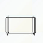 Rechthoekige eettafel met metalen frame en gehard glazen blad
