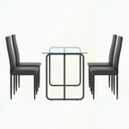 Rechthoekige eettafel met metalen frame en gehard glazen blad