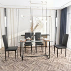 Rechthoekige eettafel met metalen frame en gehard glazen blad