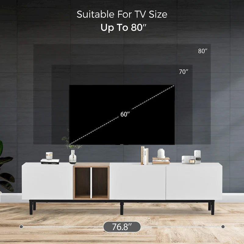 TV-meubel met 3 klapdeuren en grote opbergkast voor tv's tot 80 inch