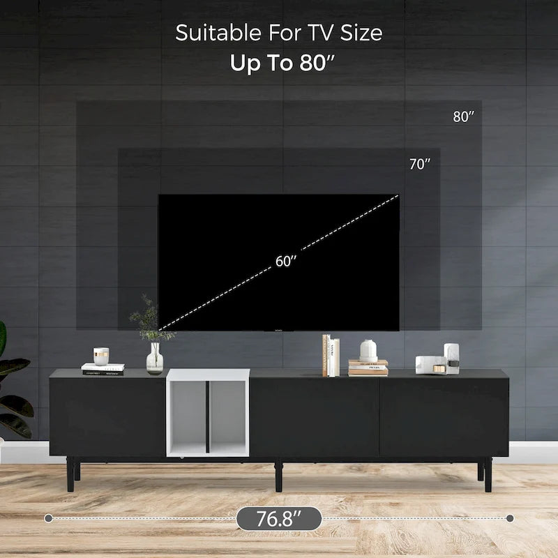 TV-meubel met 3 klapdeuren en grote opbergkast voor tv's tot 80 inch