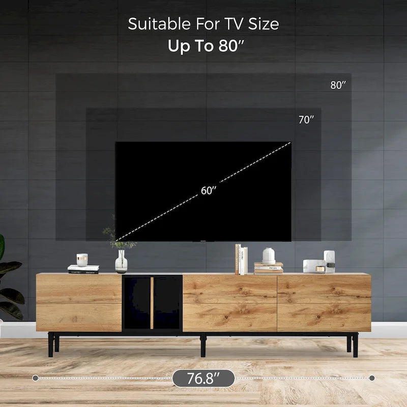 TV-meubel met 3 klapdeuren en grote opbergkast voor tv's tot 80 inch
