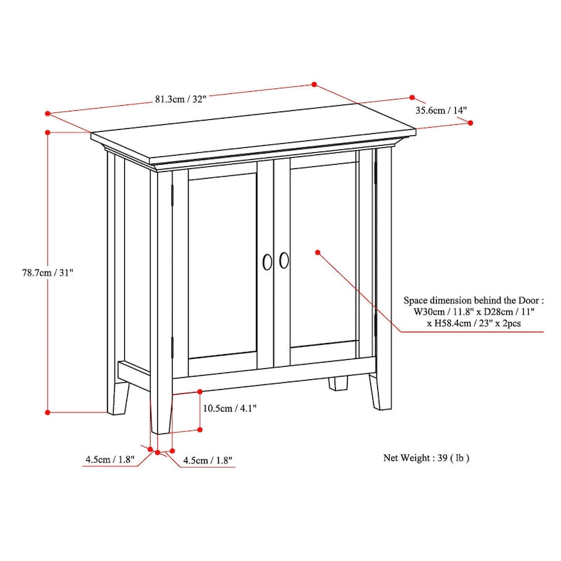Massief houten lage opbergkast - 81,3 cm B x 35,6 cm D x 78,7 cm H