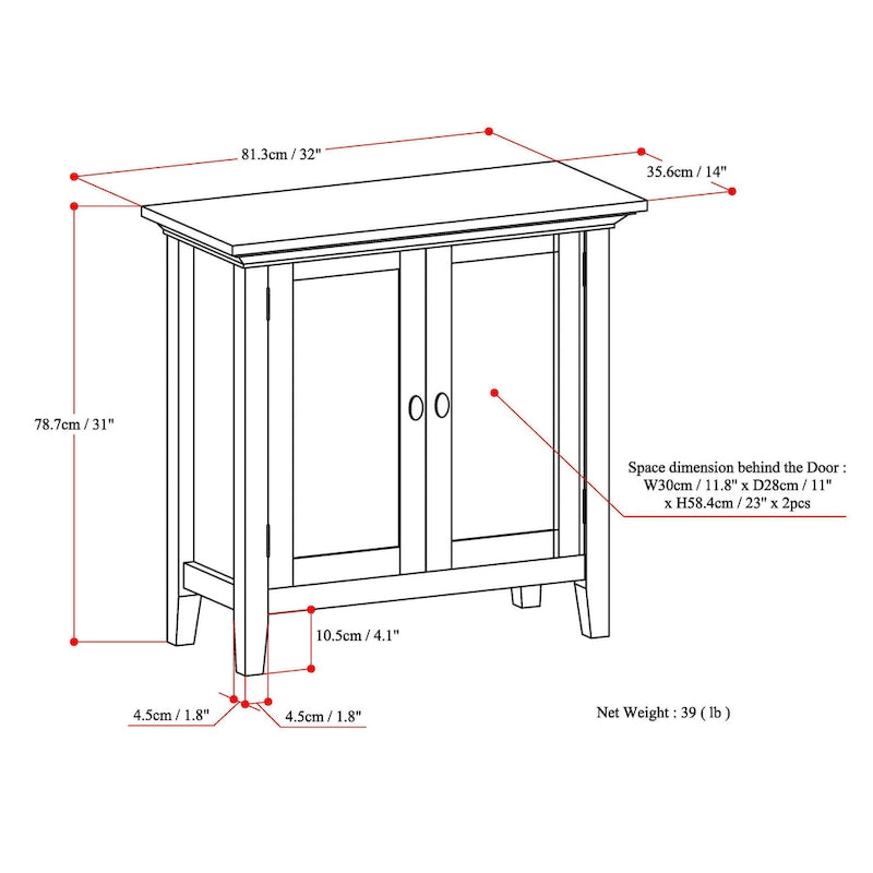 Massief houten lage opbergkast - 81,3 cm B x 35,6 cm D x 78,7 cm H