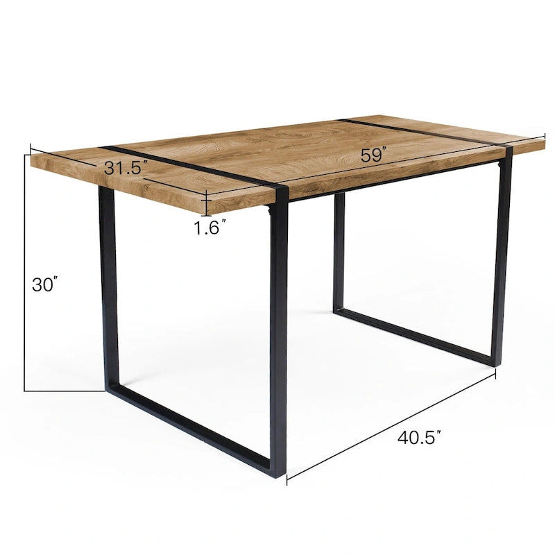 Rechthoekig bureau met houten blad en metalen onderstel