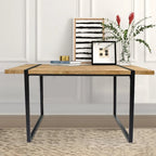 Rechthoekig bureau met houten blad en metalen onderstel