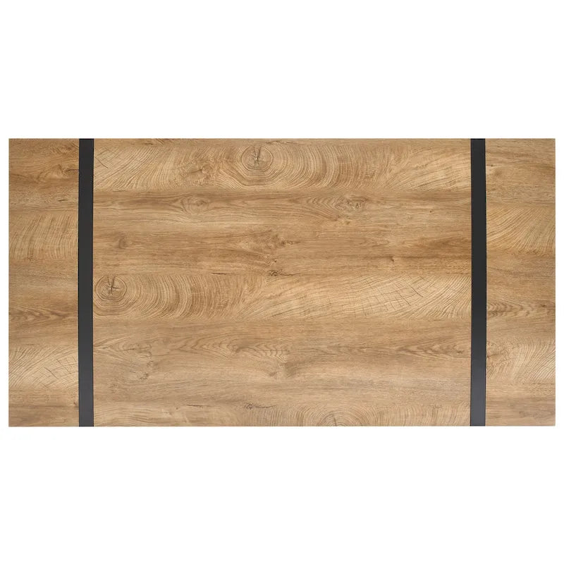 Rechthoekig bureau met houten blad en metalen onderstel
