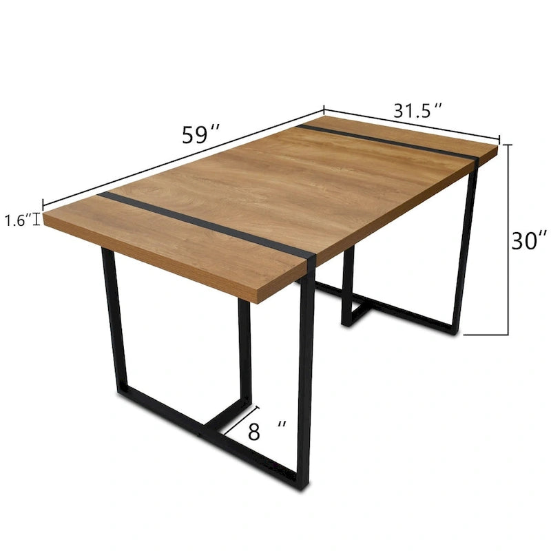 Rechthoekig bureau met houten blad en metalen onderstel