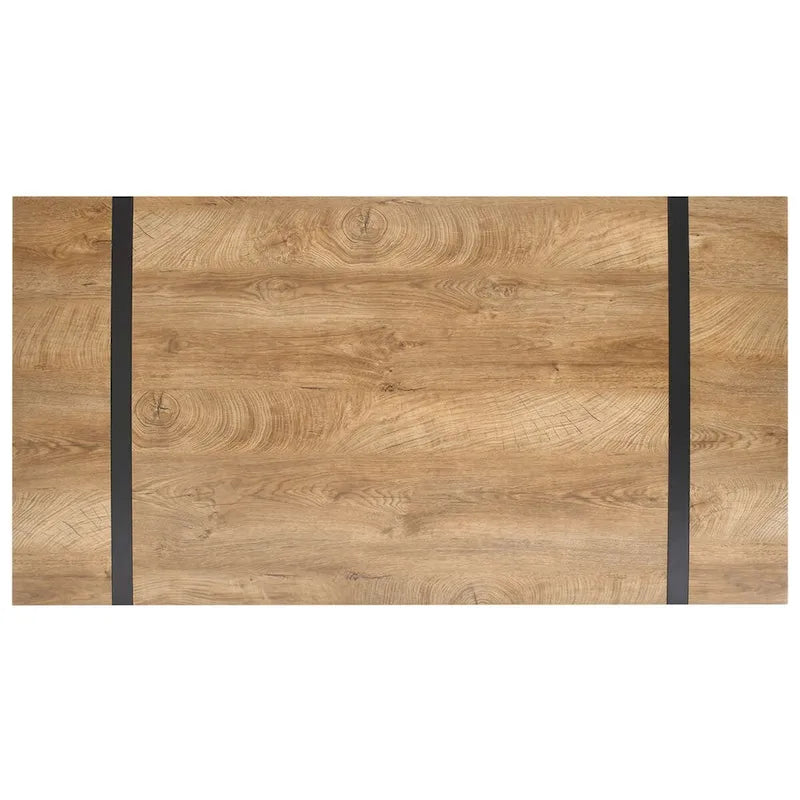 Rechthoekig bureau met houten blad en metalen onderstel