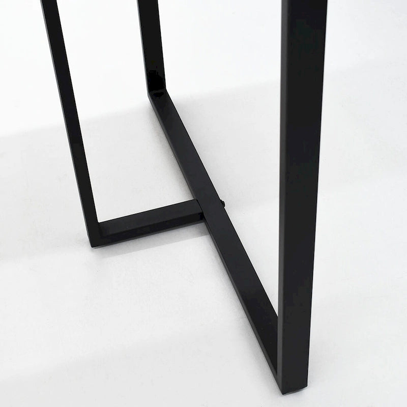 Rechthoekig bureau met houten blad en metalen onderstel