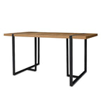 Rechthoekig bureau met houten blad en metalen onderstel
