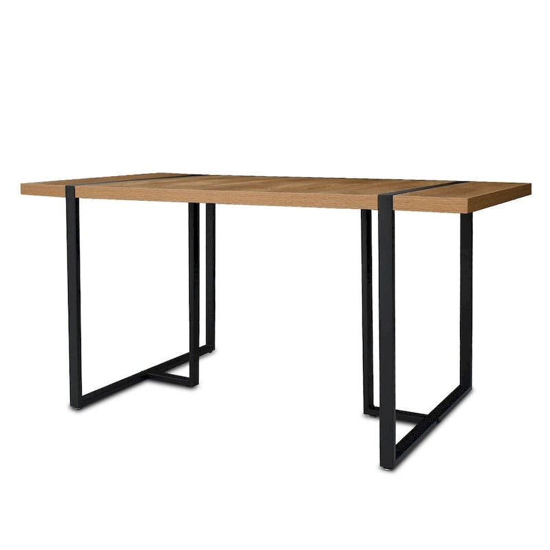 Rechthoekig bureau met houten blad en metalen onderstel