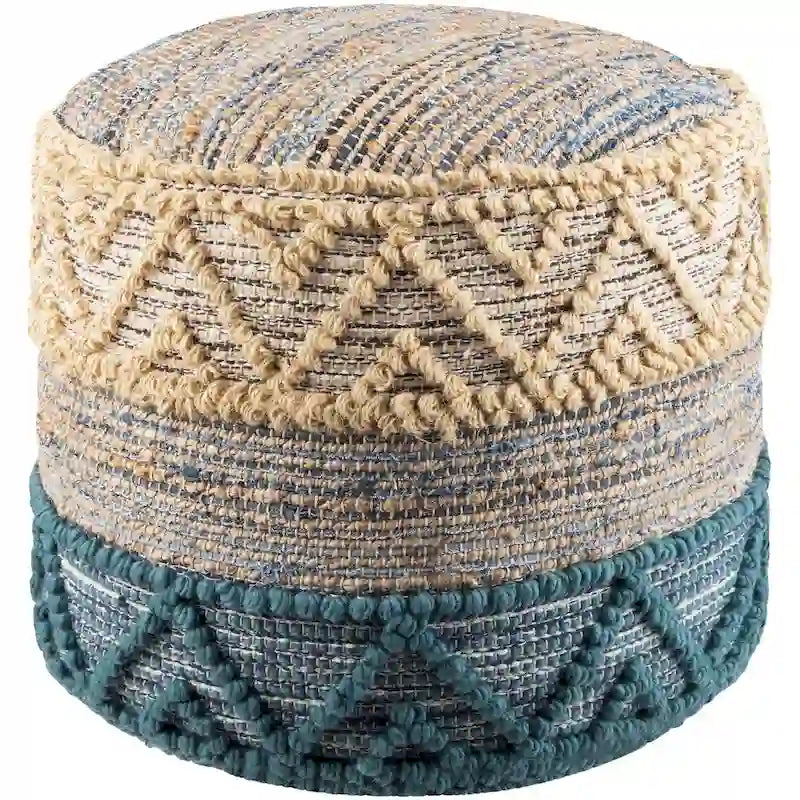 Boheemse Jute & Denim Cilinder Poef