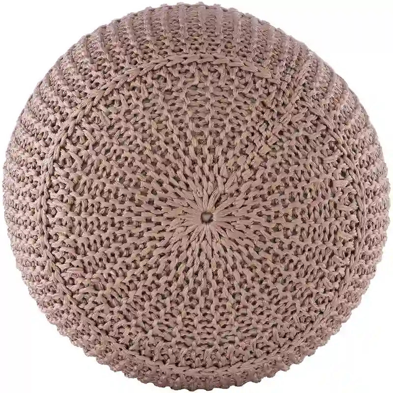 Ronde gebreide katoen- en jute poef – Voetenbank of extra zitplaats voor binnen/buiten