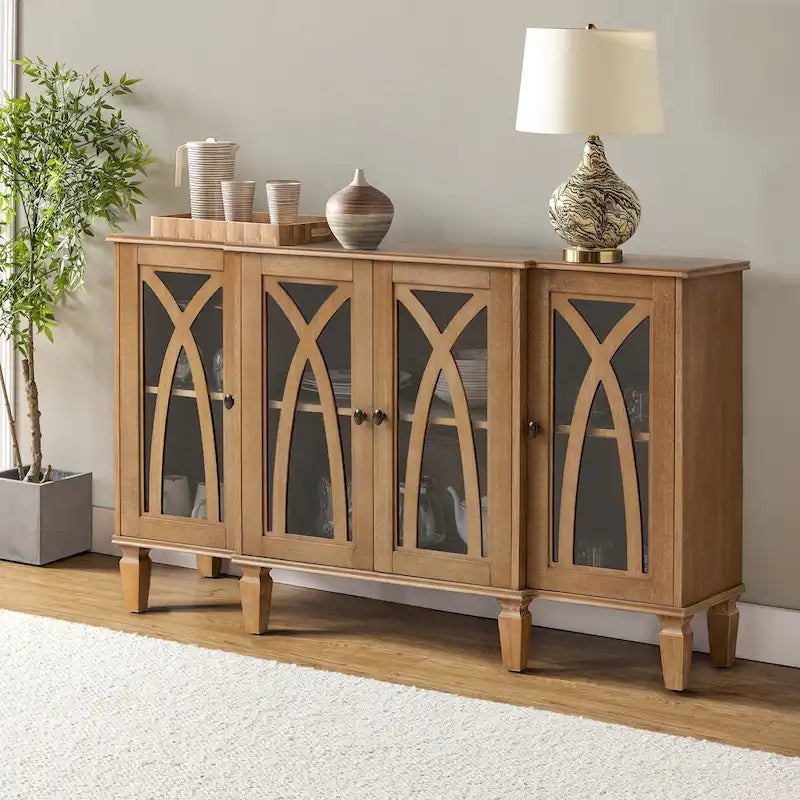 60-inch dressoir in landelijke stijl met glazen deuren