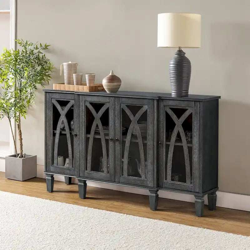 60-inch dressoir in landelijke stijl met glazen deuren