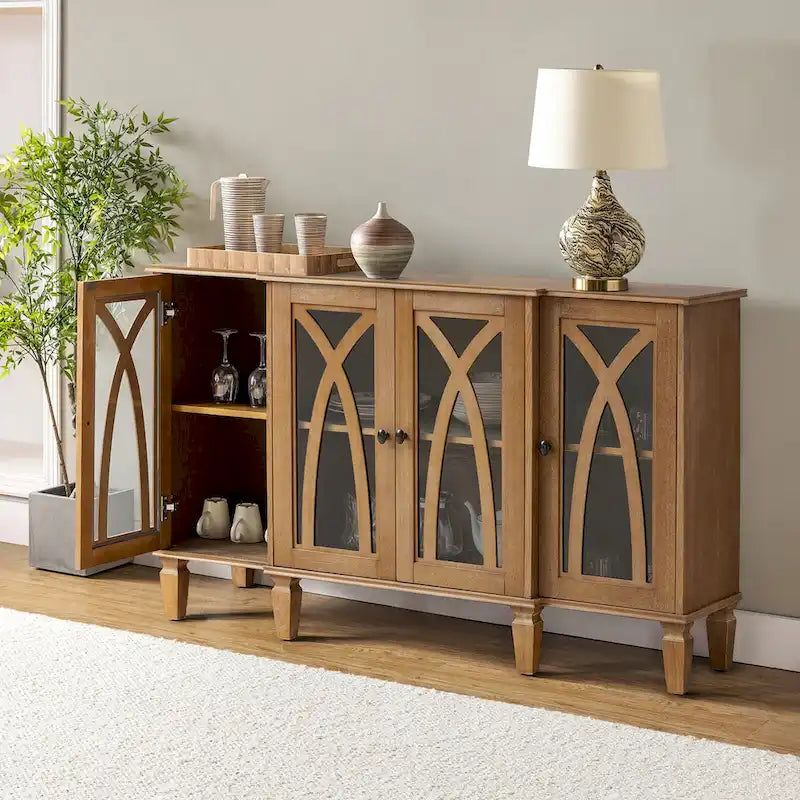 60-inch dressoir in landelijke stijl met glazen deuren