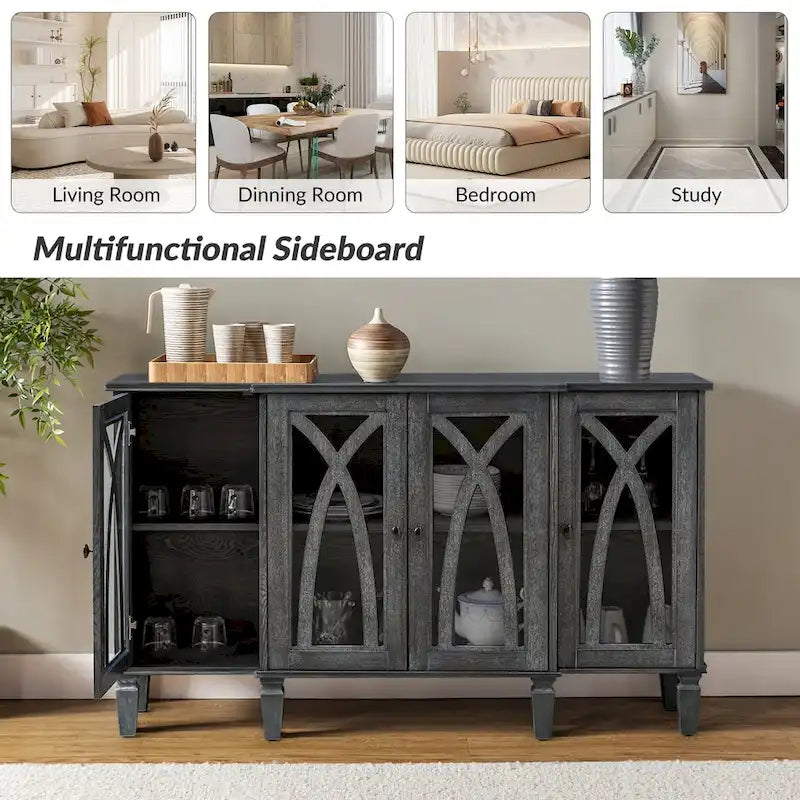 60-inch dressoir in landelijke stijl met glazen deuren