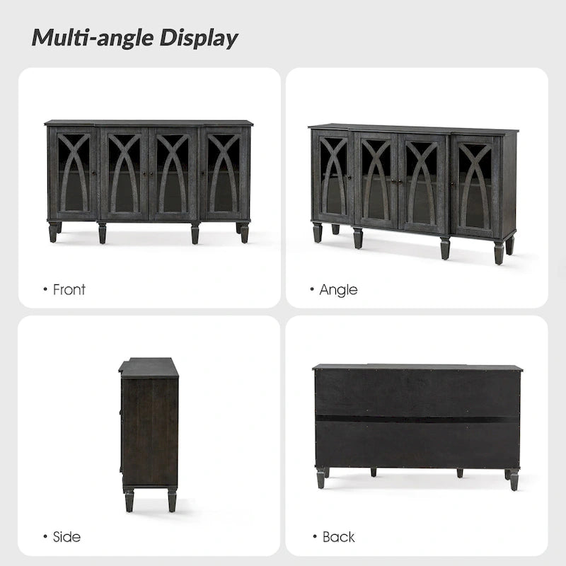 60-inch dressoir in landelijke stijl met glazen deuren