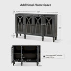 60-inch dressoir in landelijke stijl met glazen deuren