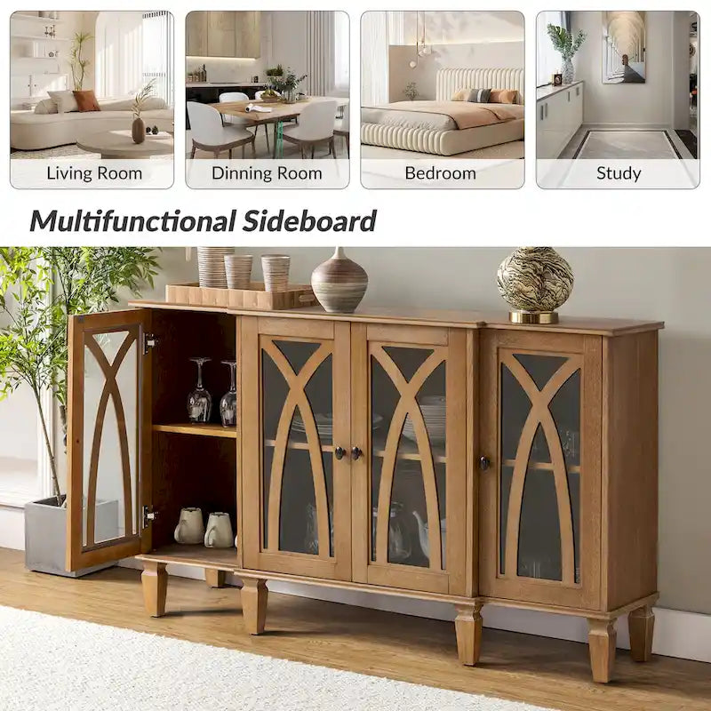 60-inch dressoir in landelijke stijl met glazen deuren