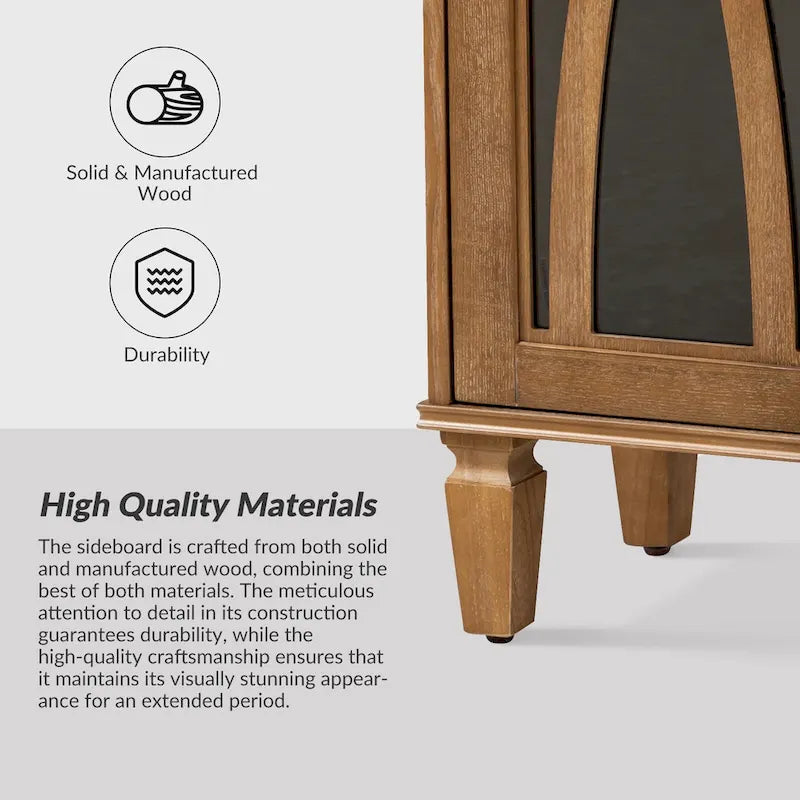 60-inch dressoir in landelijke stijl met glazen deuren