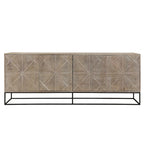 Zion 84 Mango Wood Carved 4-Door Sideboard with Iron Base