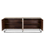 84" Mangohouten Gesneden Dressoir met 4 Deuren en IJzeren Onderstel