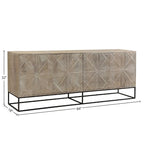 84" Mangohouten Gesneden Dressoir met 4 Deuren en IJzeren Onderstel